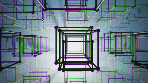 Glitchy Digital Grid Network Cube Tunnel Background