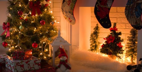 Cozy Christmas Scene with Tree and Gifts