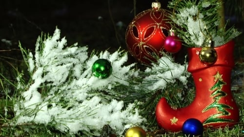 Christmas Ornaments and Festive Holiday Scene