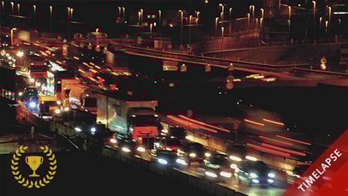 Night Traffic Flowing on a Busy City Highway