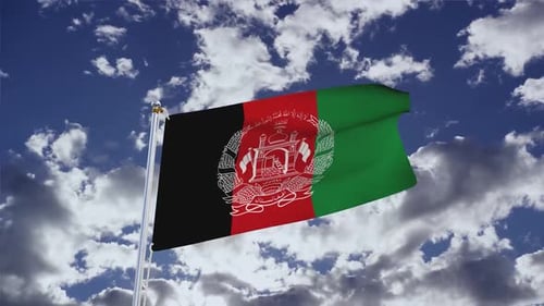 Realistic Afghanistan Flag Waving Against Blue Sky And Clouds