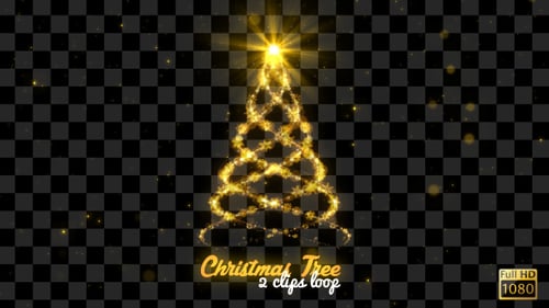 Animated Golden Christmas Tree with Glowing Particles