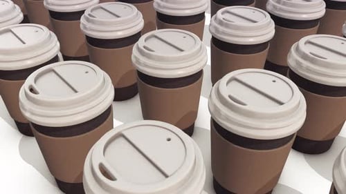 A Lot Of Paper Coffee Cups In A Row 4k