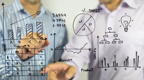 Business People Writing Data on Clear Wall