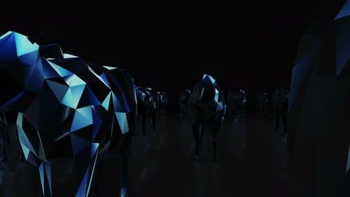 Glowing Abstract Geometric Cows Walking Loop