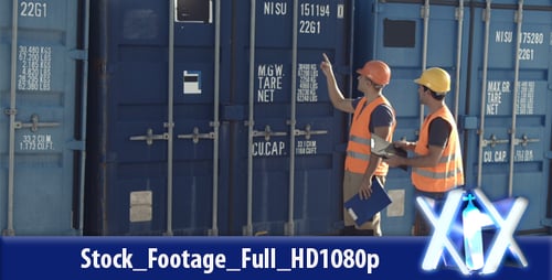 Inspectors Examine Shipping Container at Shipping Yard