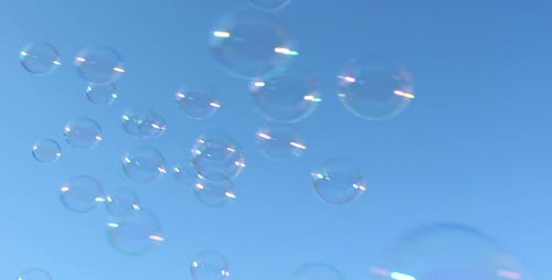 Soap Bubbles Floating in Clear Blue Sky