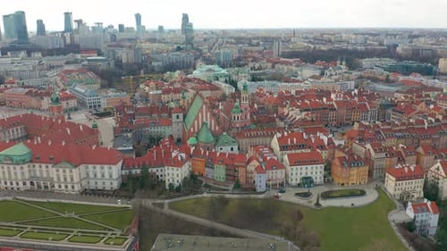 Aerial View of Warsaw Skyline with Old Town