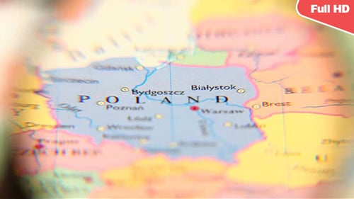 Close up of Poland on a brightly colored map