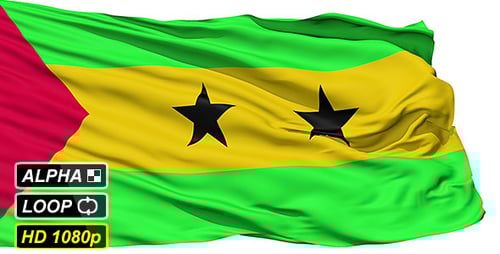 Waving Flag of Sao Tome and Principe with Alpha Channel
