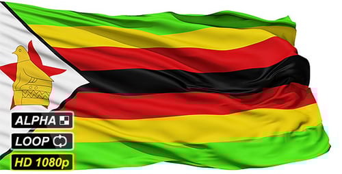 Realistic Waving Flag of Zimbabwe with Alpha Channel Loop