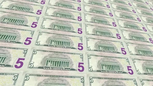 Five US Dollar Bill Back Loop Background 4K 12
