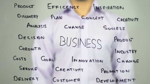 Man Writes Business on Clear Surface