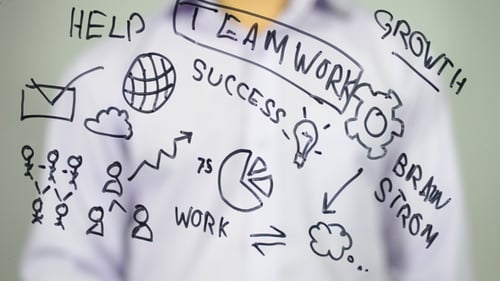 Trabalho em equipe, ilustração em tela transparente