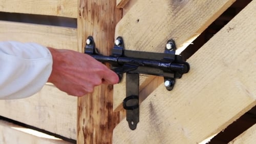 Lock Shutter In The Wooden Door.