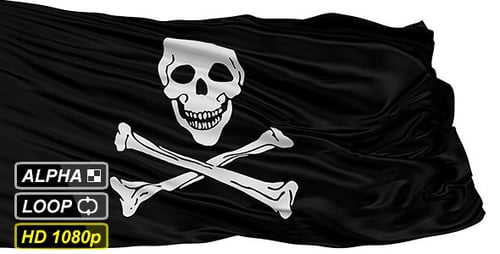 Waving Jolly Roger Pirate Flag Animation with Alpha Channel