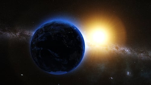 Realistic 3D Earth Rotation with Sun Revealing in Space