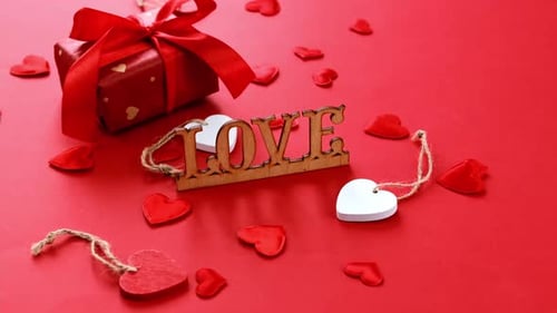 Red Gift and Love Decoration Displayed