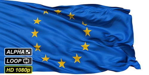 European Union Flag Waving with Alpha Channel