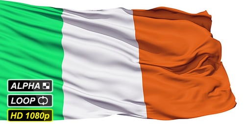 Waving Flag of Ireland Loopable Animation with Alpha Channel