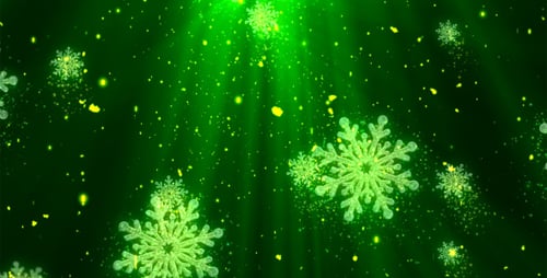 Glowing Green Snowflakes Falling Festive Loop Background