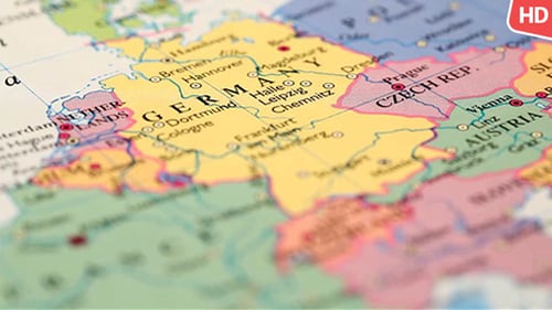 Vintage Map Showing Countries of Europe Close Up