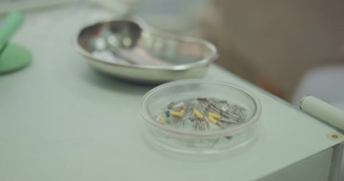 Dental Tools Sorted in Medical Environment Close Up