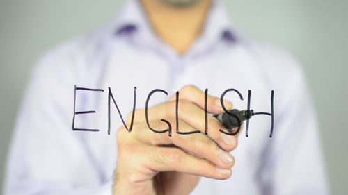 Writing 'English' on Clear Surface with Black Marker