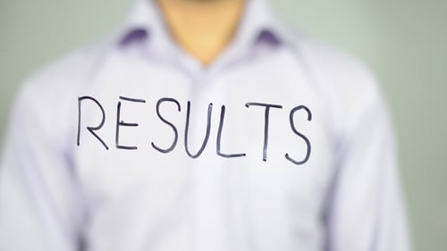 Hand Writes the Word Results on a Clear Surface