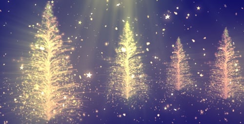 Sparkling Christmas Trees with Falling Stars Holiday Background