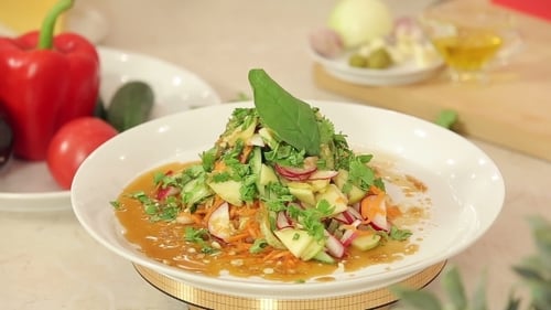 Fresh Garden Salad with Vinaigrette in White Bowl