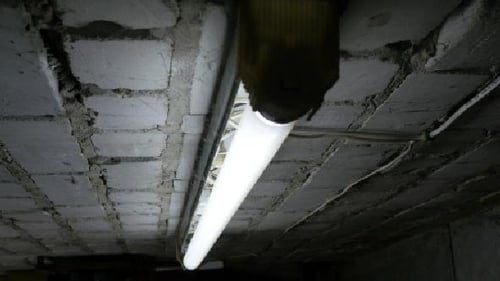 Light on Brick Ceiling Being Installed