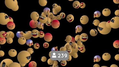 Emoji icons flying on black background 4k