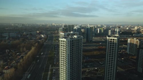 Aerial View of Modern City and Apartment Buildings