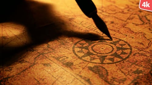 Quill Marks Compass Rose On Antique Map