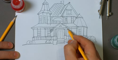 Man Draws Architectural Building