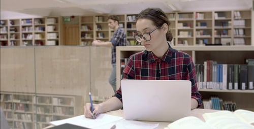 Student Girl Working With Laptop