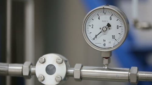 Industrial Barometer Showing Pressure in Stainless Steel Pipes