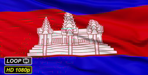 Cambodian National Flag Waving with Realistic Fabric Motion