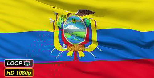 Realistic Waving Flag of Ecuador with National Emblem
