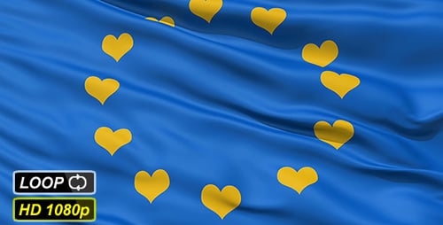 Waving Blue Flag with Yellow Hearts Animation