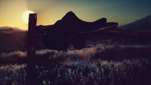 Old Saddle As the Sunset in the Country