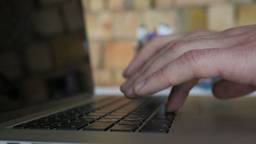 Man Fast Keyboard Typing In Office