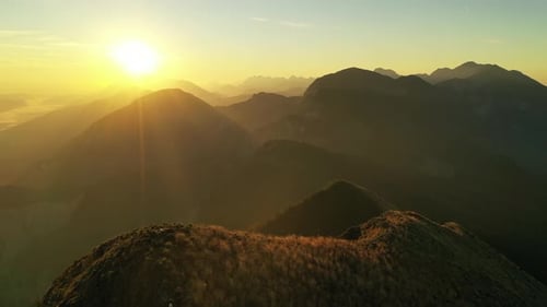 Mountain Range at Sunrise Golden Hour Aerial