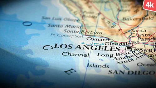 Close Up Map Showing Los Angeles and Southern California