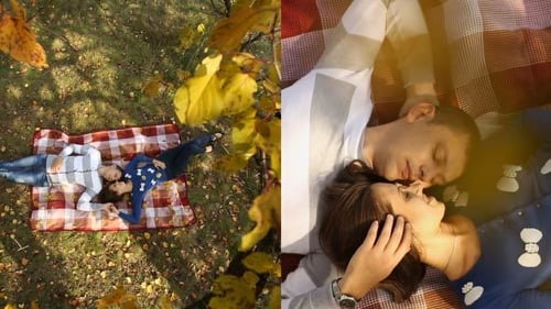 Couple Relaxing Together on Blanket in Autumn Setting