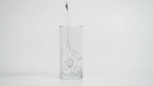 Water Pouring into Glass with Ice