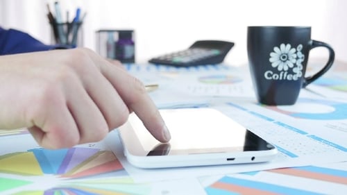 Businessman Drink Coffee And Working With Tablet