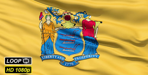 New Jersey State Flag Waving with Realistic Fabric Motion