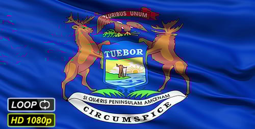 Realistic Waving Flag of Michigan State